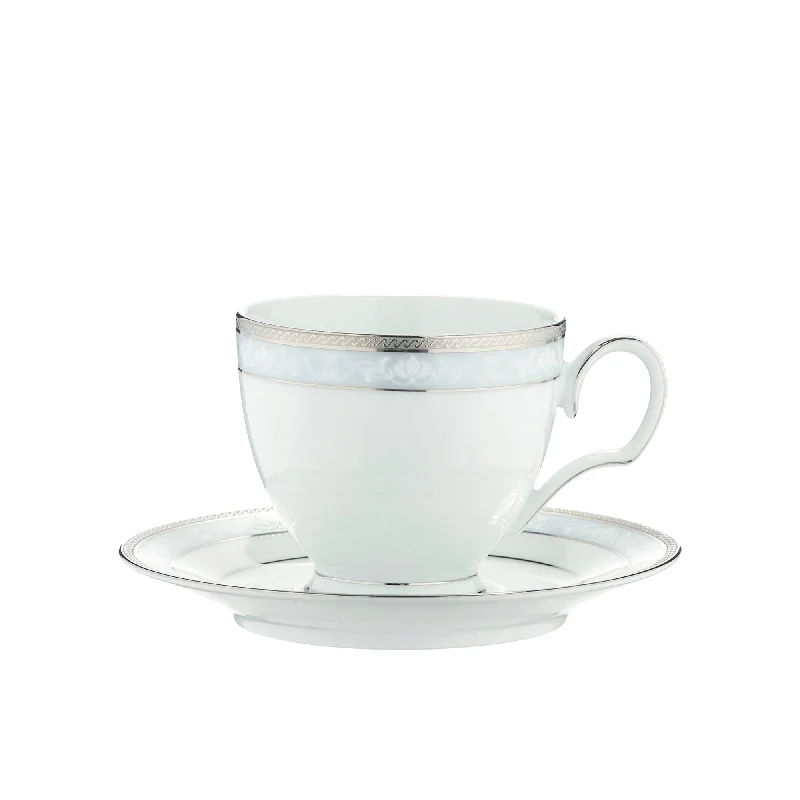 personalized ceramic travel cups -Noritake Hampshire Platinum Tea Cup and Saucer 250ml