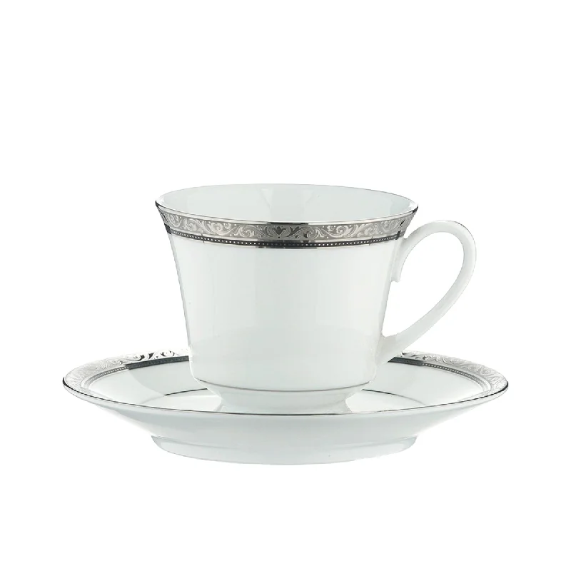 custom coffee cups with photo for family -Noritake Regent Tea Cup and Saucer 250ml Platinum