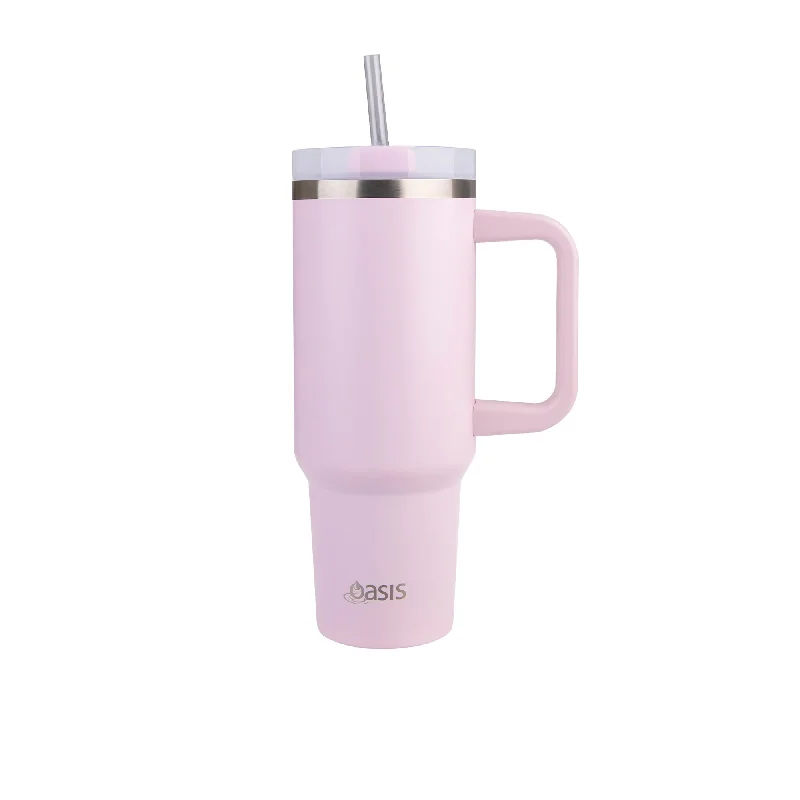 custom printed travel coffee mugs -Oasis Stainless Steel Double Wall Insulated Commuter Travel Tumbler 1.2 Litre in Pink Lemonade