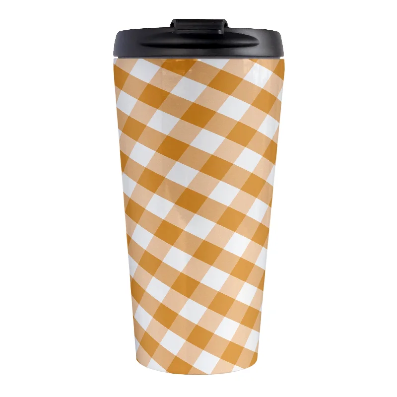 luxury custom coffee tumblers for gifts -Orange Gingham Travel Mug