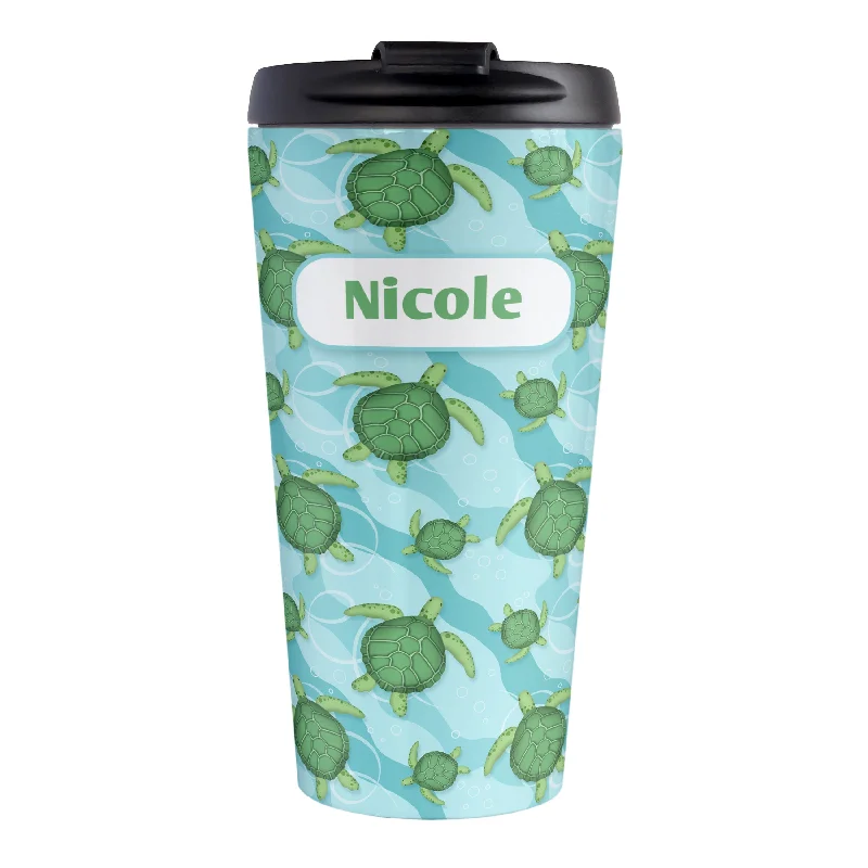 insulated custom travel mugs for gifts -Personalized Aquatic Sea Turtle Pattern Travel Mug