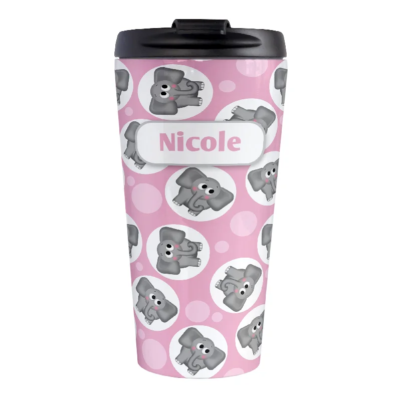 personalized travel mugs with funny sayings -Personalized Cute Pink Elephant Pattern Travel Mug