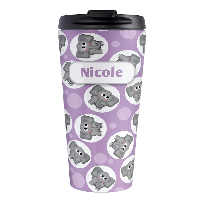 personalized insulated coffee cups for work -Personalized Cute Purple Elephant Pattern Travel Mug