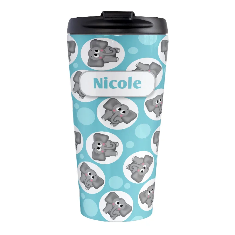 high quality custom travel mugs -Personalized Cute Turquoise Elephant Pattern Travel Mug