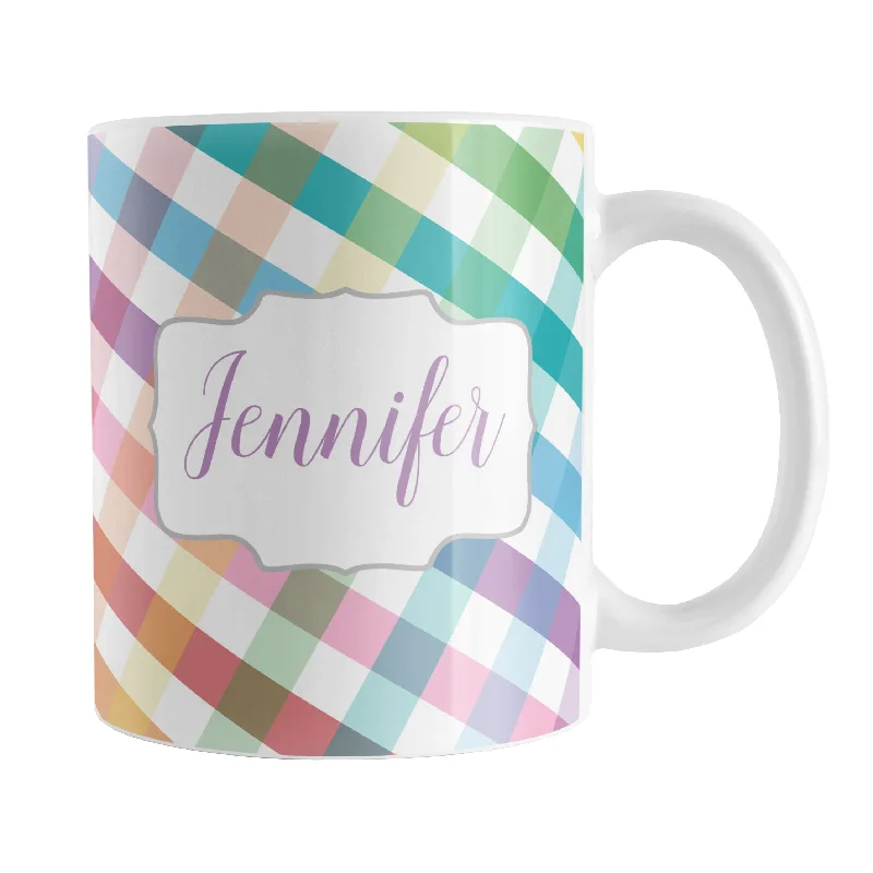 custom large tea mugs -Personalized Rainbow Gingham Mug