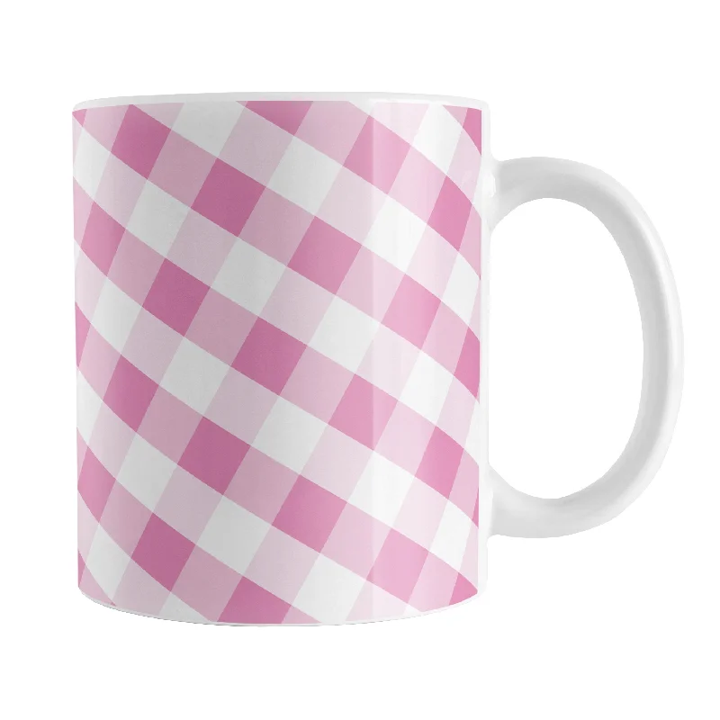 custom coffee cups with logo for gifts -Pink Gingham Mug