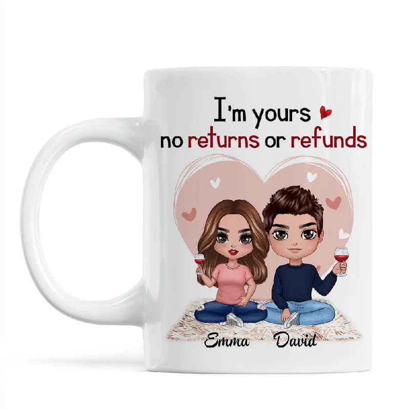 creative coffee mugs for office -Pink Heart Doll Couple Sitting Gift For Him For Her Personalized Mug