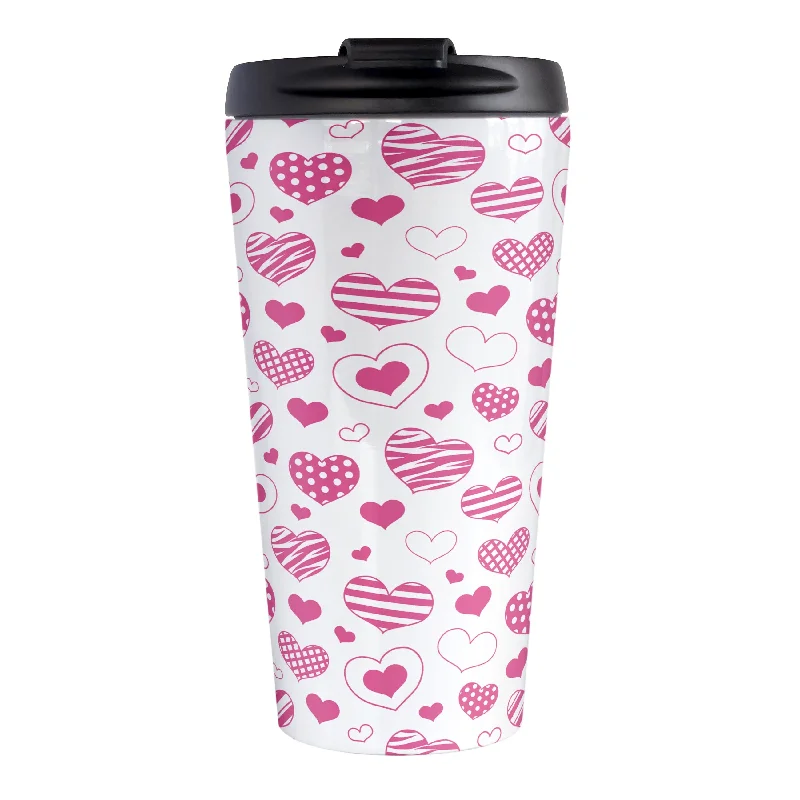 travel coffee mugs with personalized designs -Pink Heart Doodles Travel Mug