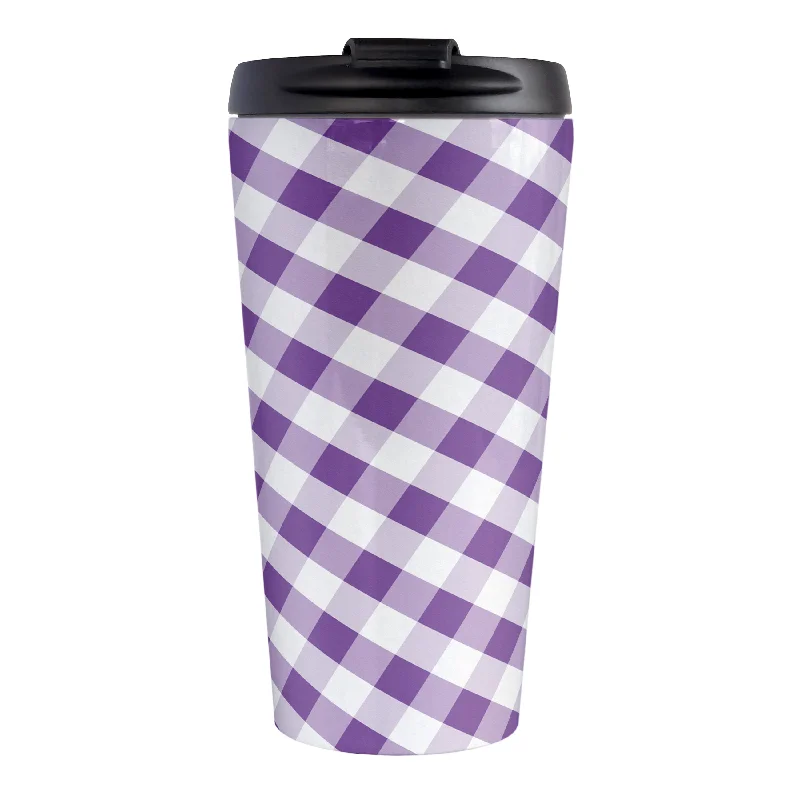 coffee mugs with photo and name -Purple Gingham Travel Mug