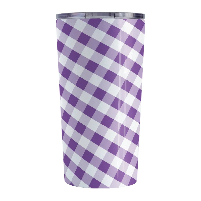 cute travel mugs for tea -Purple Gingham Tumbler Cup