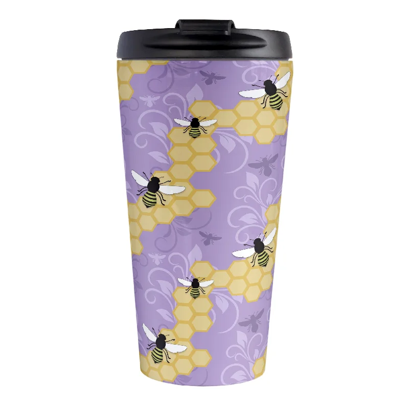 travel mugs for outdoor adventures -Purple Honeycomb Bee Travel Mug