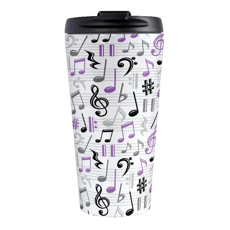 coffee tumblers with names for gifts -Purple Music Notes Pattern Travel Mug