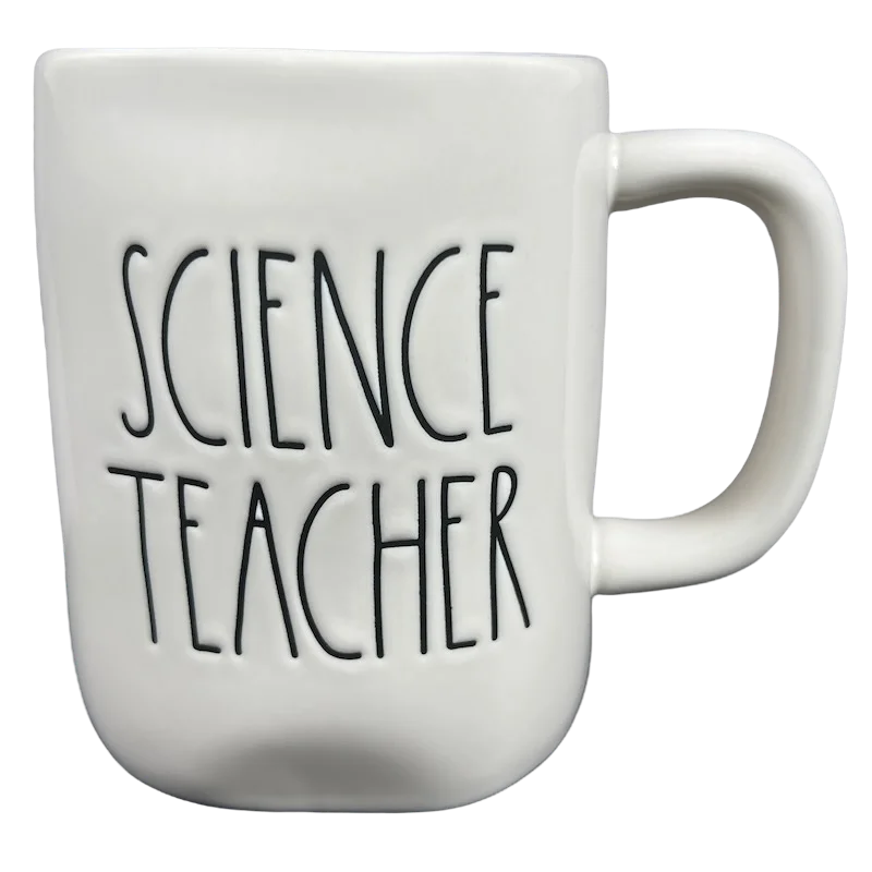 eco mugs with personalized designs -Rae Dunn Artisan Collection SCIENCE TEACHER Mug Cream Interior Magenta