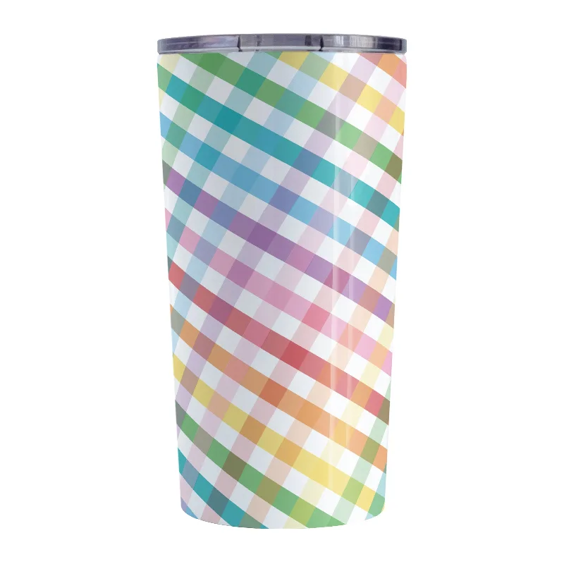 glass coffee cups with quotes -Rainbow Gingham Tumbler Cup