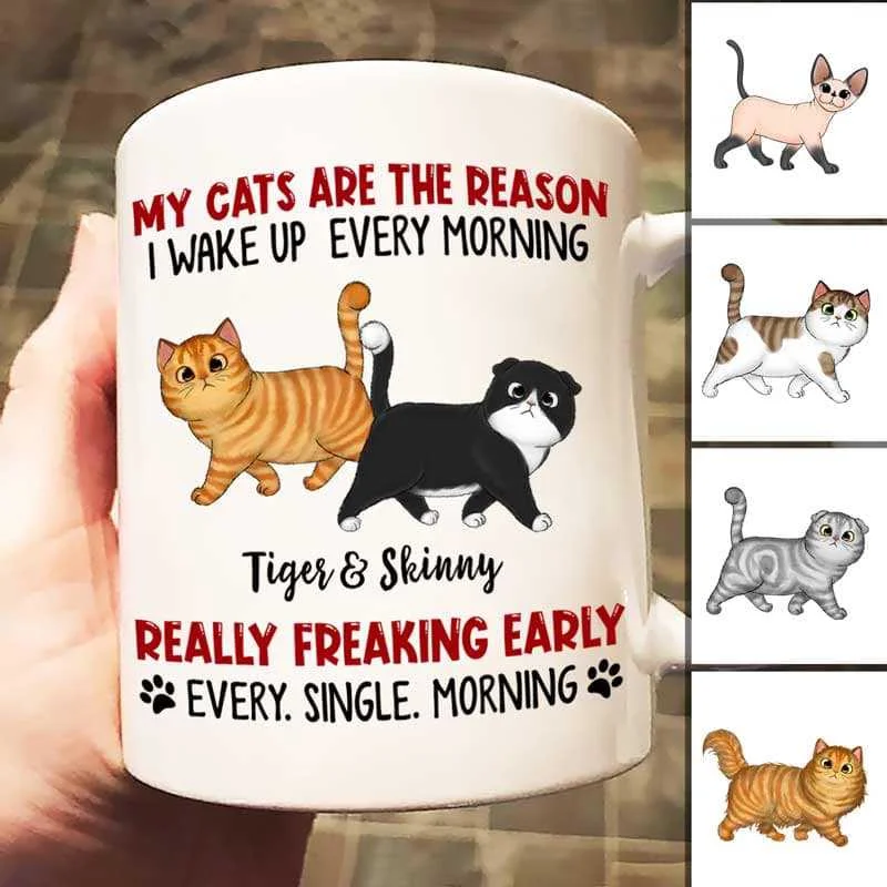 glass coffee mugs with personalized names -Reason I Wake Up Early Walking Fluffy Cats Personalized Mug