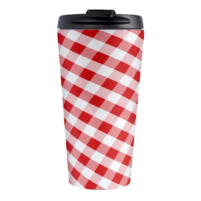 custom mugs with funny images -Red Gingham Travel Mug