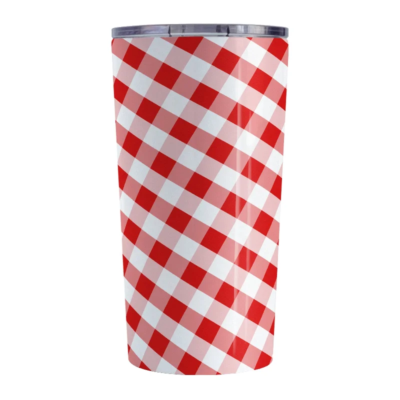 best custom coffee cups with photos -Red Gingham Tumbler Cup