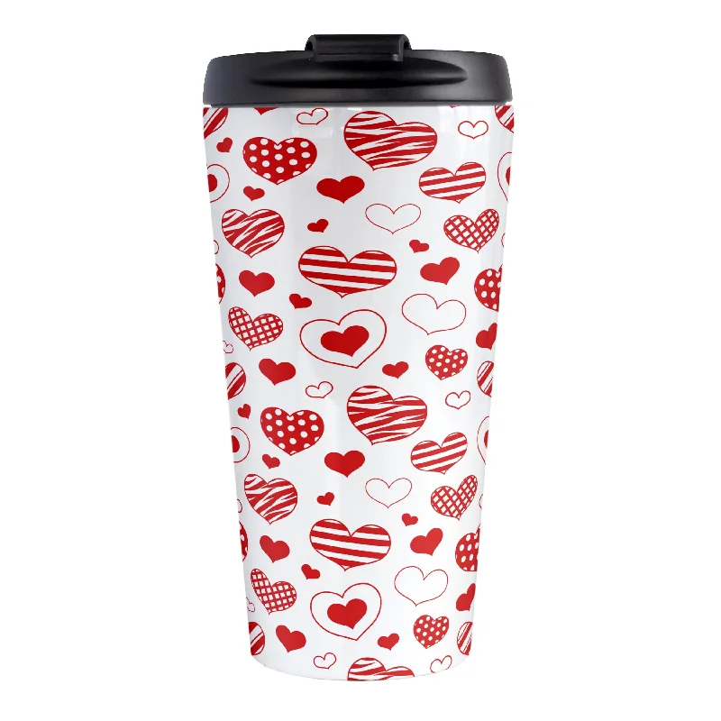 personalized insulated coffee cups for work -Red Heart Doodles Travel Mug