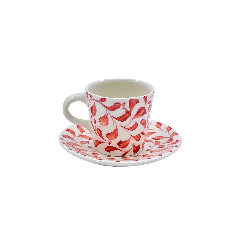 funny ceramic mugs for home -Red Scroll Espresso Cup & Saucer