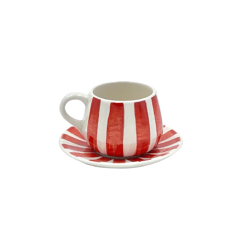 travel mugs with motivational quotes -Red Stripes Coffee Cup & Saucer