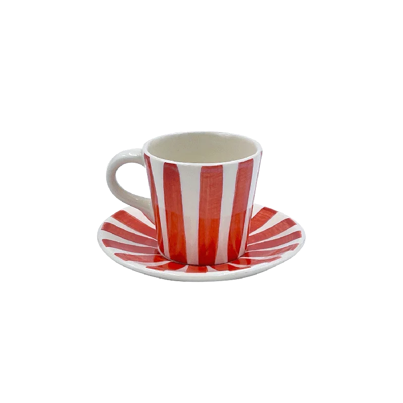 personalized coffee cups for tea -Red Stripes Espresso Cup & Saucer