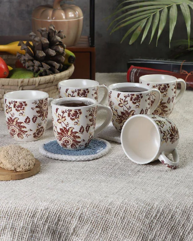 ceramic tea mugs for gifts -Rosa Print Ceramic Tea Coffee Mugs | 220 ml | Set of 6