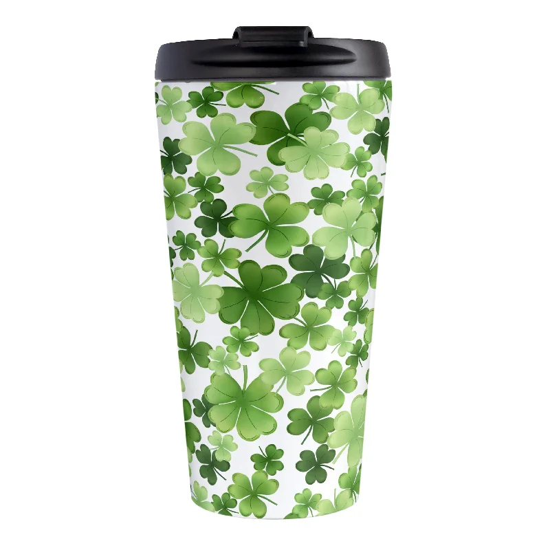 funny coffee tumblers with names -Shamrocks and 4-Leaf Clovers Travel Mug