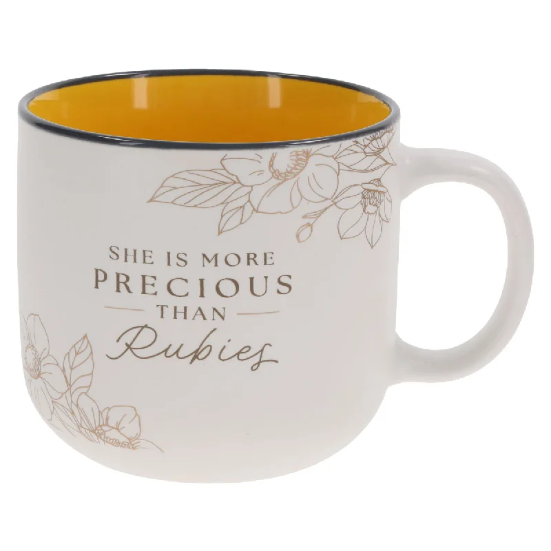 funny coffee cups for family -She Is More Precious than Rubies Ceramic Mug with Orange Interior