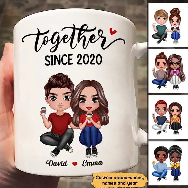 large coffee tumblers for work -Sitting Doll Couple Together Since Personalized Mug