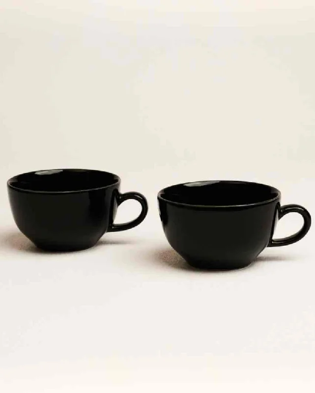 stainless steel tumblers for tea -Sleek Black Ceramic Stoneware Coffee Mug | Set of 2 | 380 ML