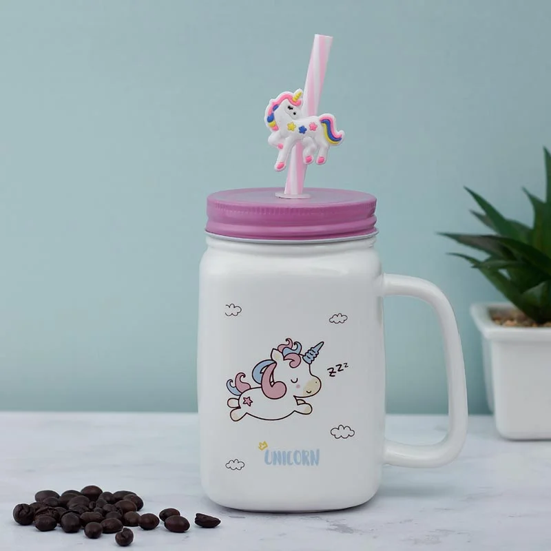 custom coffee cups with logo for gifts -Modern Unicorn Ceramic Mason Jar | 400 ML