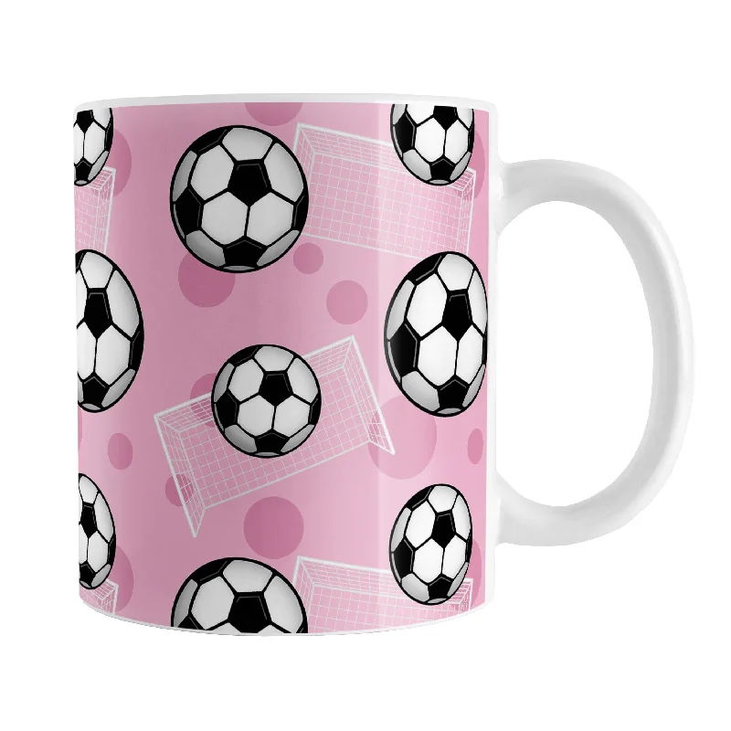 personalized tea cups with names -Soccer Ball and Goal Pattern Pink Mug