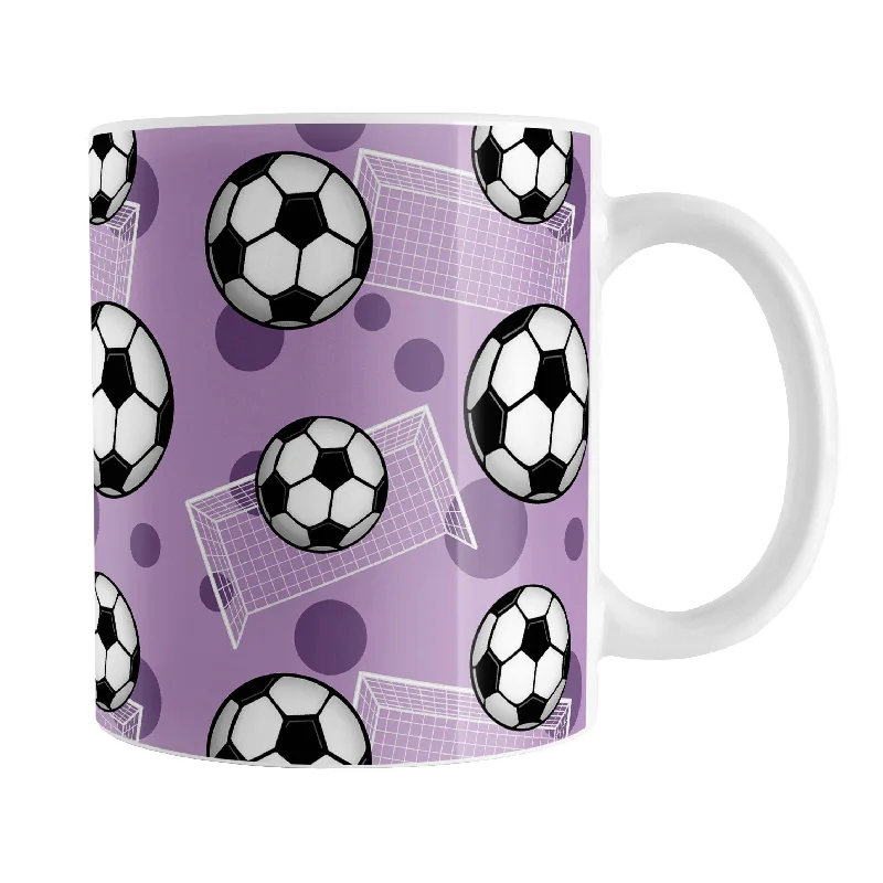 unique glass coffee tumblers -Soccer Ball and Goal Pattern Purple Mug