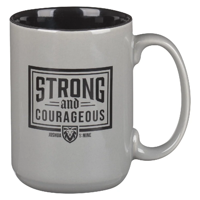 personalized ceramic mugs for office -Strong and Courageous Grey Ceramic Mug with Black Interior