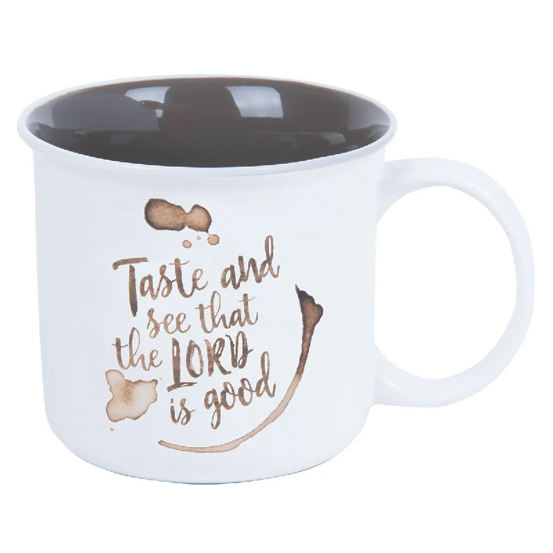 ceramic coffee mugs with inspirational sayings -Taste And See That The Lord Is Good White Ceramic Mug - Psalm 34:8