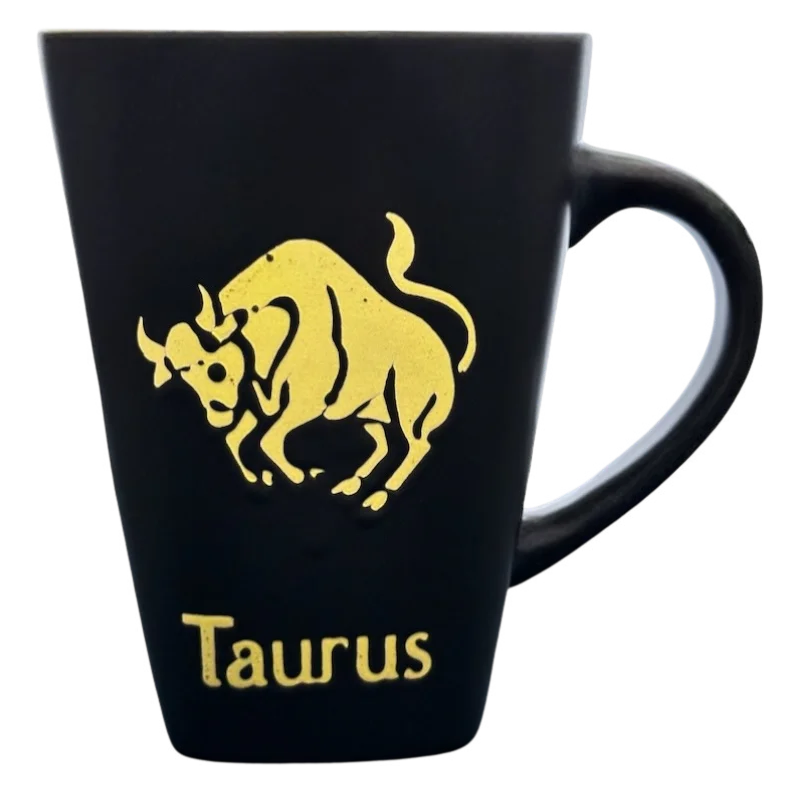 cute coffee mugs for coworkers -Taurus Tall Zodiac Etched Square Bottom Yellow Interior Mug Fisher