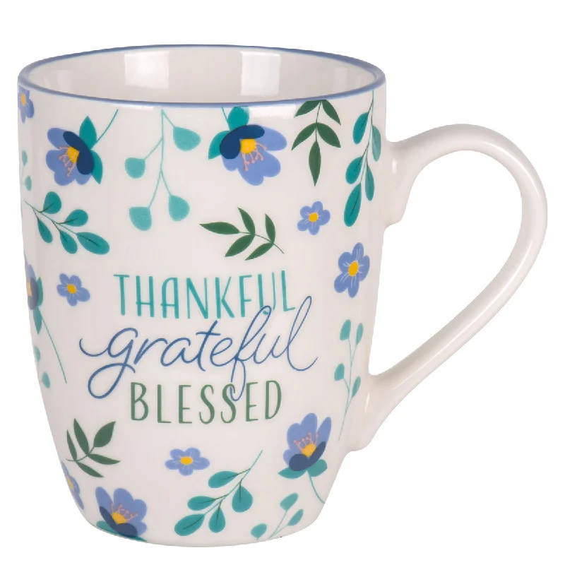 funny mugs for Christmas gifts -Thankful Grateful Blessed Ceramic Mug