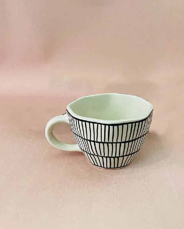 unique travel coffee cups with logo -The Black Striped Ceramic Cup | 4 x 3 inches