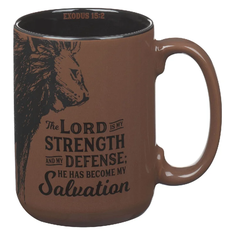 best personalized coffee tumblers -The Lord Is My Strength and My Defense; He Has Become My Salvation Brown Ceramic Mug