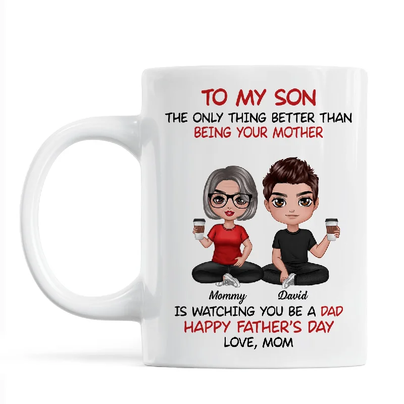 cute coffee mugs with inspirational quotes -Heartfelt Tribute From Mom To Son Personalized Ceramic Mug, Father's Day Gift For Son