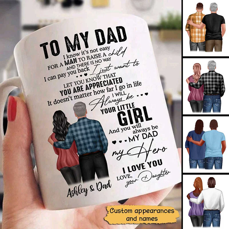 funny coffee mugs with sayings -To My Dad From Daughter Son Back View Father‘s Day Gift Personalized Mug