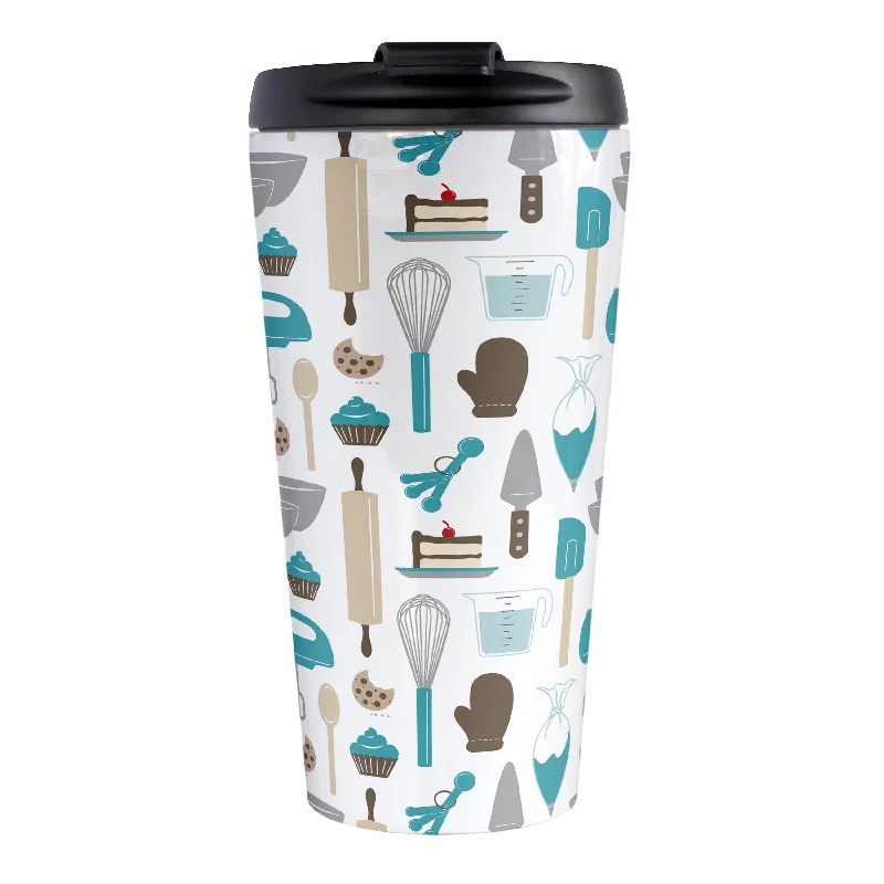 custom personalized coffee tumblers -Turquoise Baking Pattern Travel Mug