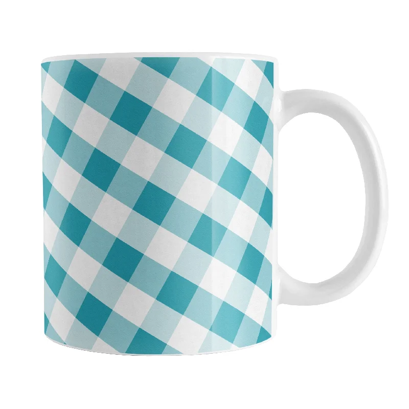 high quality coffee tumblers -Turquoise Gingham Mug