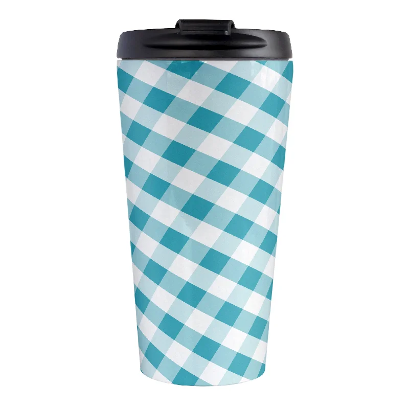 unique glass coffee tumblers -Turquoise Gingham Travel Mug