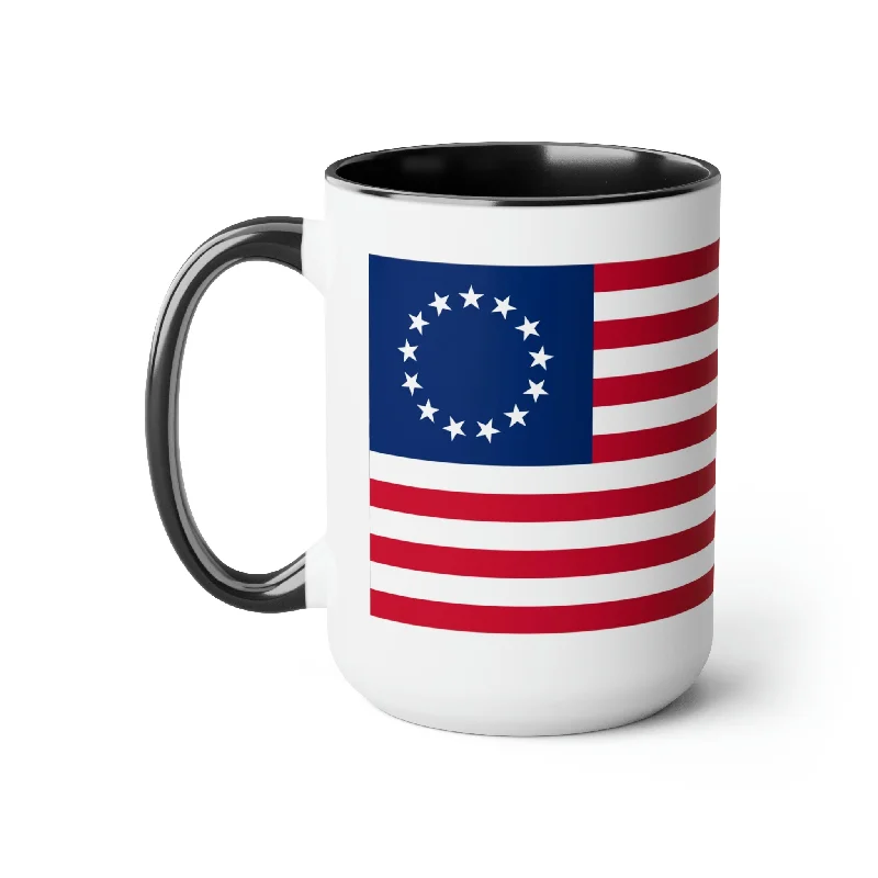 custom coffee cups for wedding -Two-Tone Betsy Ross Flag Coffee Mugs, 15oz