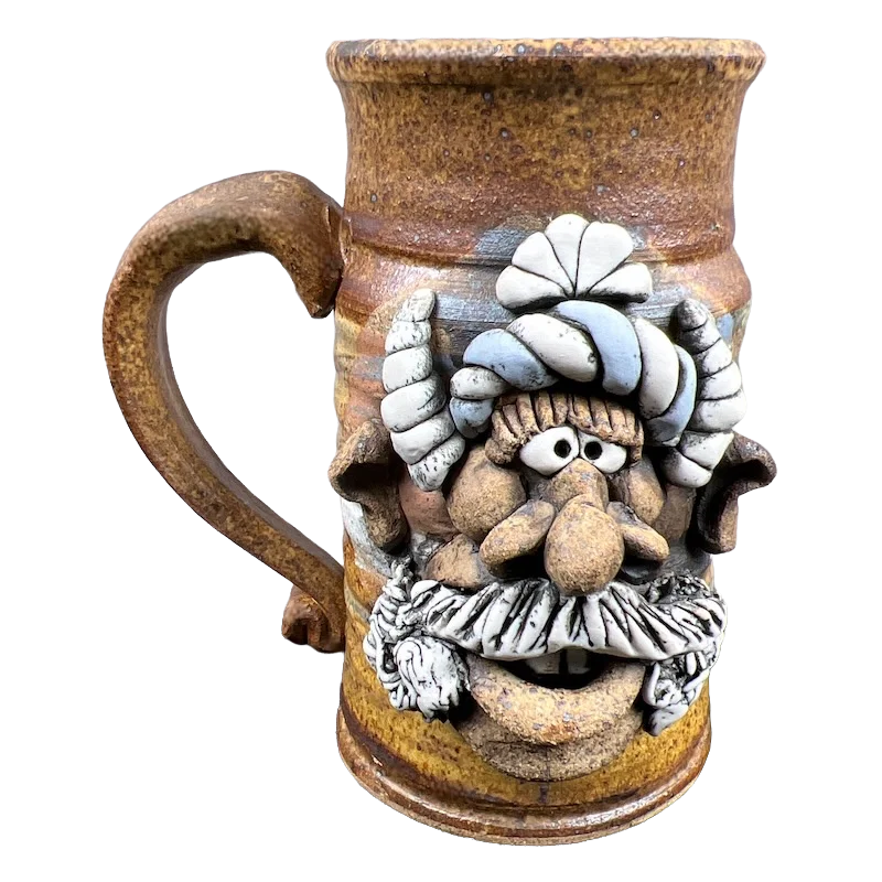 stainless steel mugs with designs -Ugly Face Pottery Detailed 3D Face Braided Viking Mug