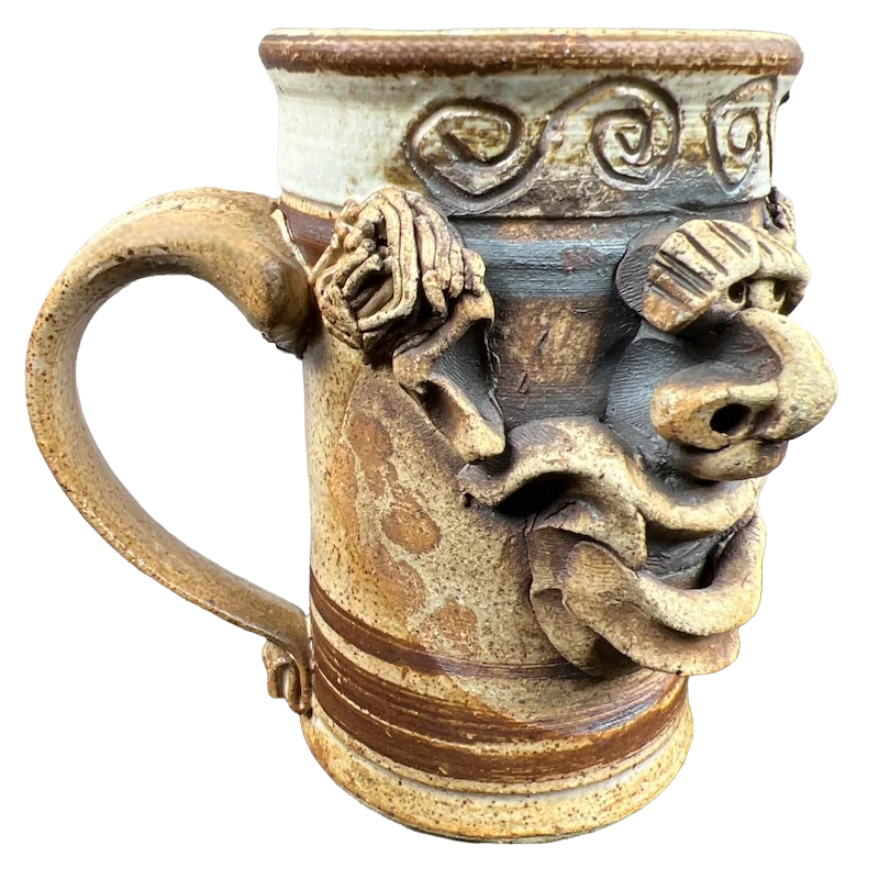 funny coffee cups with personal messages -Ugly Face Pottery Detailed 3D Face Short Nose Mug