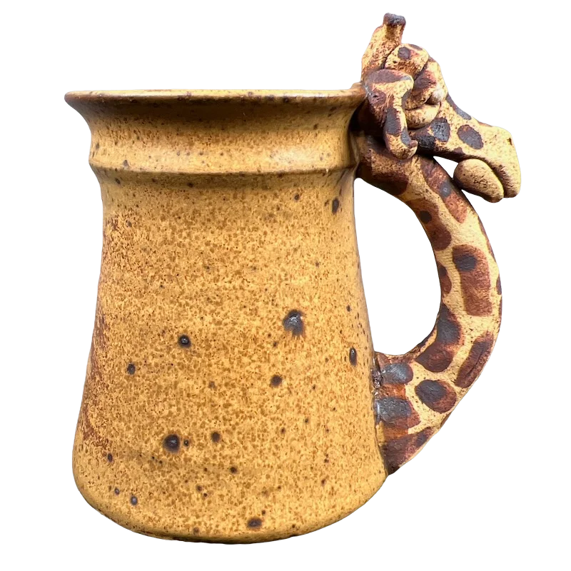 custom funny coffee cups for gifts -Ugly Face Pottery Signed 3D Giraffe Mug