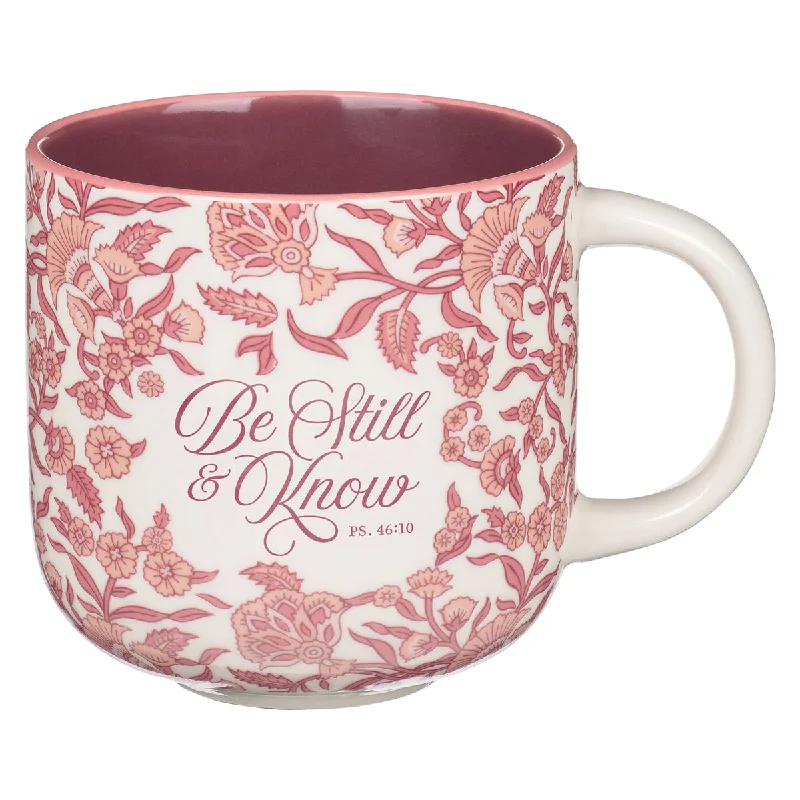 vintage travel mugs -Be Still & Know Ceramic Mug with Burgundy Interior