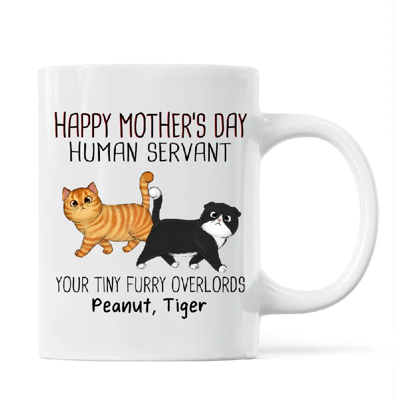 funny coffee mugs for friends -Walking Fluffy Cats Happy Mother‘s Day Cat Human Servant Personalized Mug